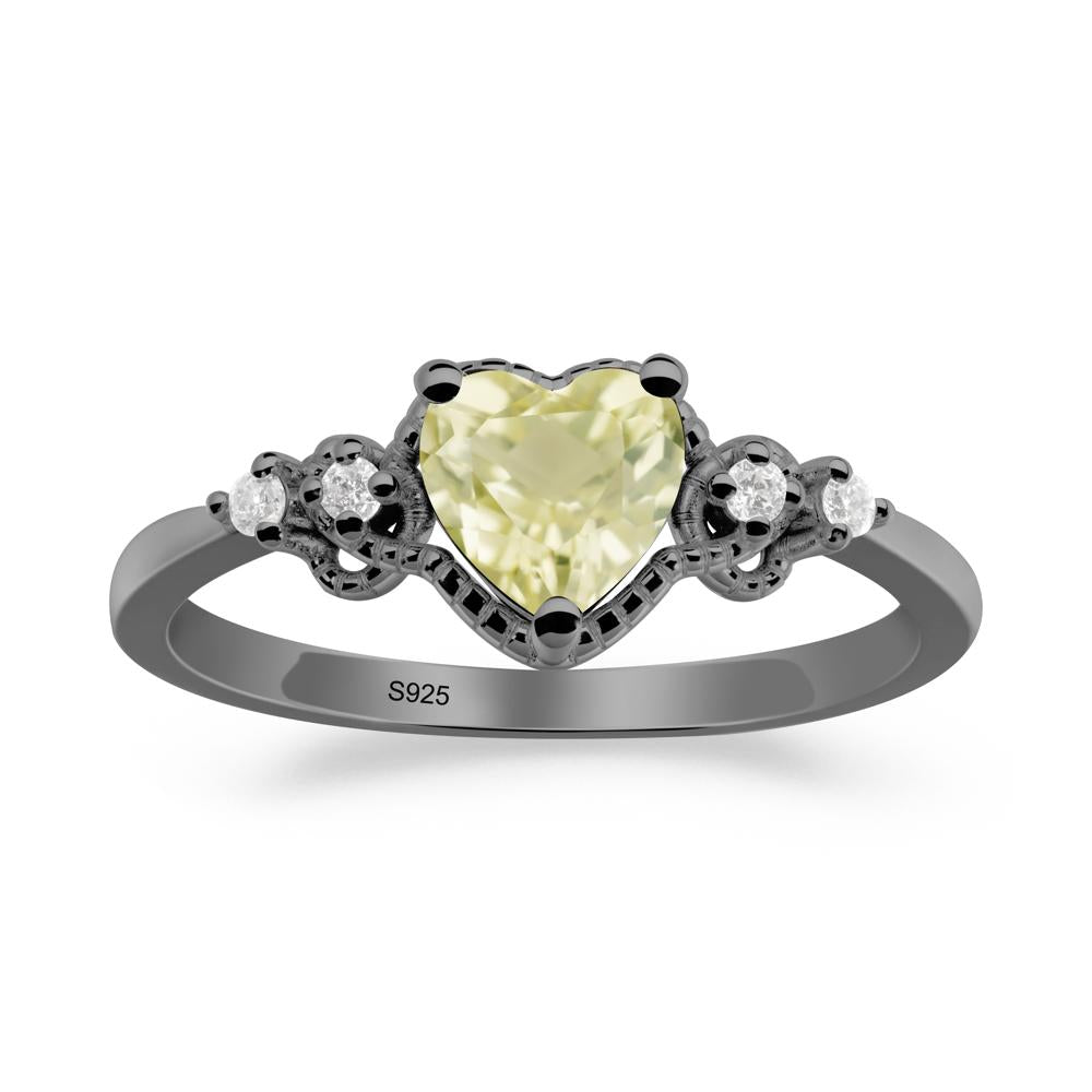 Lemon Quartz Ring with Milgrain Halo - LUO Jewelry #metal_black finish sterling silver
