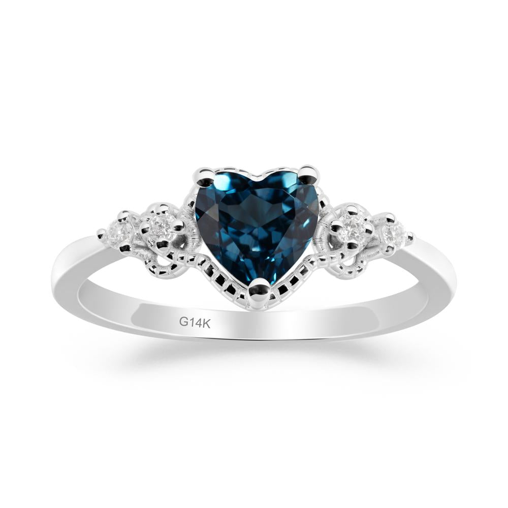 Creative Heart Shaped London Blue Topaz Ring - LUO Jewelry #metal_14k white gold