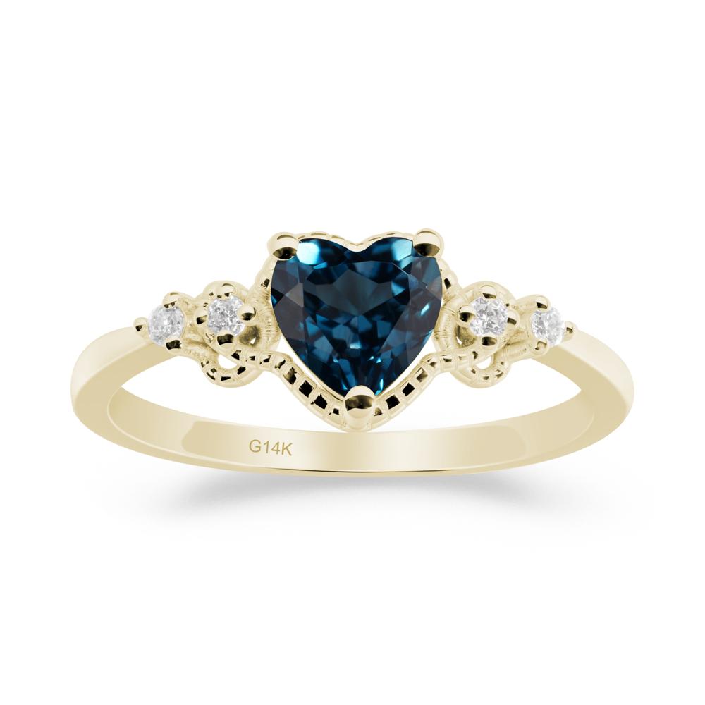 Creative Heart Shaped London Blue Topaz Ring - LUO Jewelry #metal_14k yellow gold