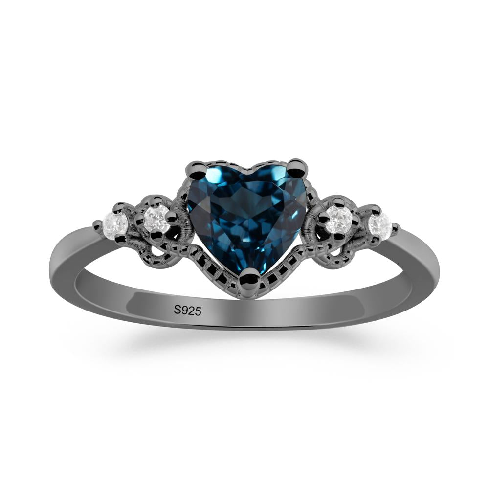 Creative Heart Shaped London Blue Topaz Ring - LUO Jewelry #metal_black finish sterling silver