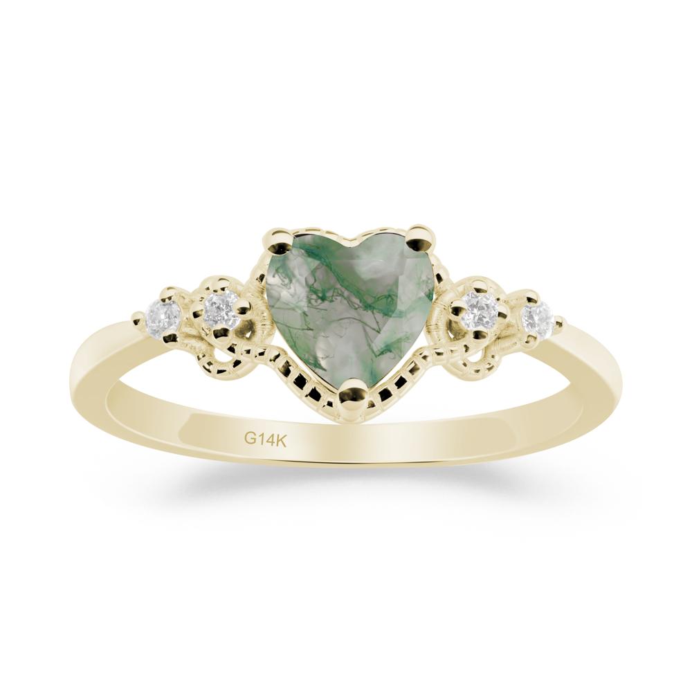 Creative Heart Shaped Moss Agate Ring - LUO Jewelry #metal_14k yellow gold