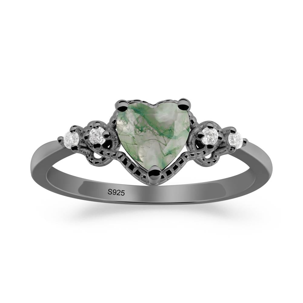 Creative Heart Shaped Moss Agate Ring - LUO Jewelry #metal_black finish sterling silver