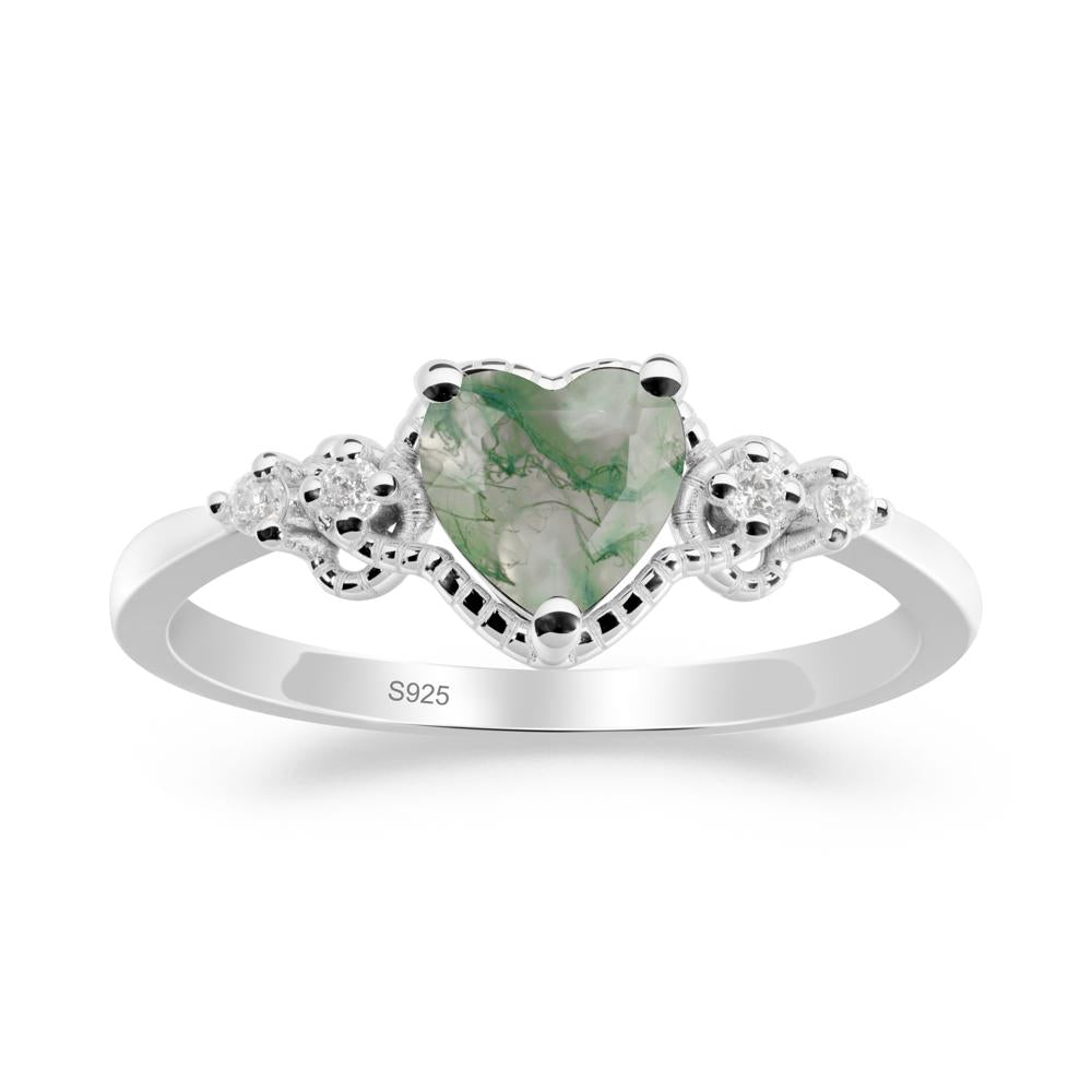 Creative Heart Shaped Moss Agate Ring - LUO Jewelry #metal_sterling silver