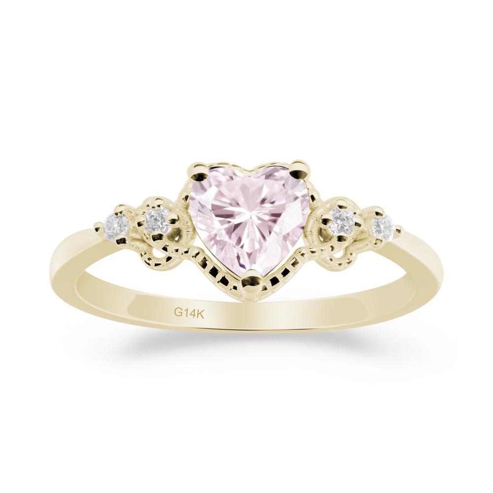Pink Cubic Zirconia Ring with Milgrain Halo - LUO Jewelry #metal_14k yellow gold