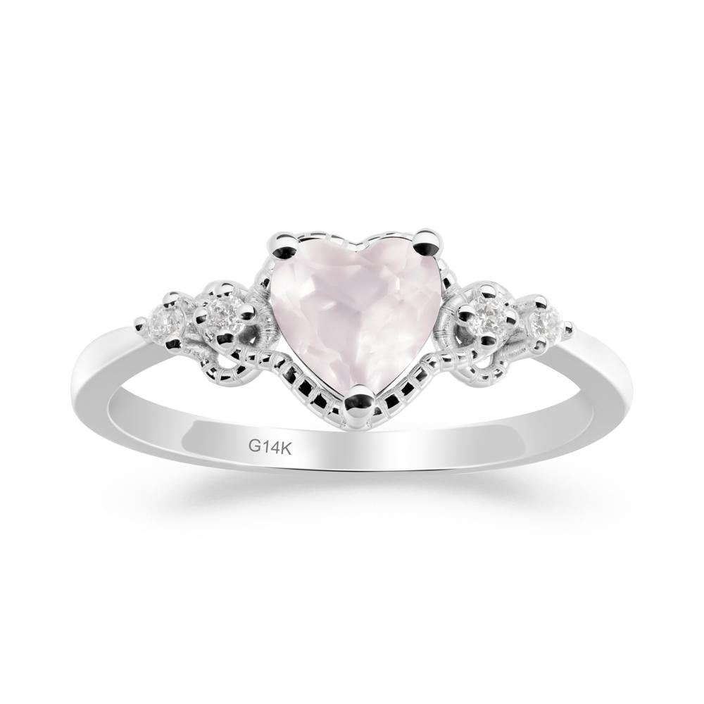 Rose Quartz Ring with Milgrain Halo - LUO Jewelry #metal_14k white gold