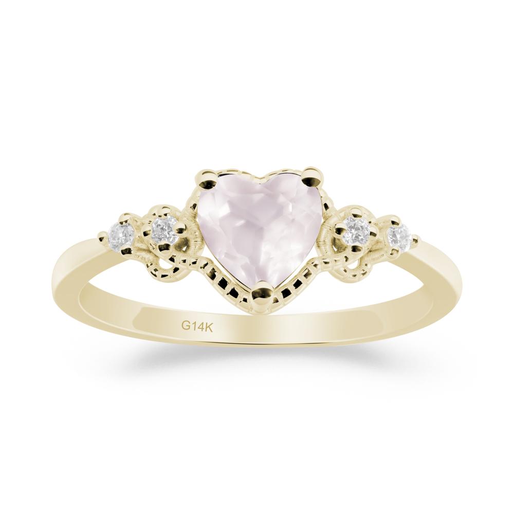 Rose Quartz Ring with Milgrain Halo - LUO Jewelry #metal_14k yellow gold