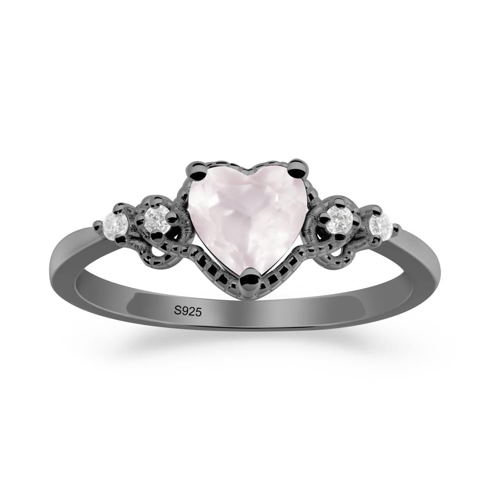 Rose Quartz Ring with Milgrain Halo - LUO Jewelry #metal_black finish sterling silver