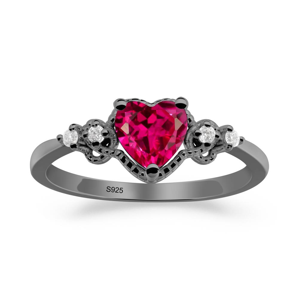 Creative Heart Shaped Ruby Ring - LUO Jewelry #metal_black finish sterling silver