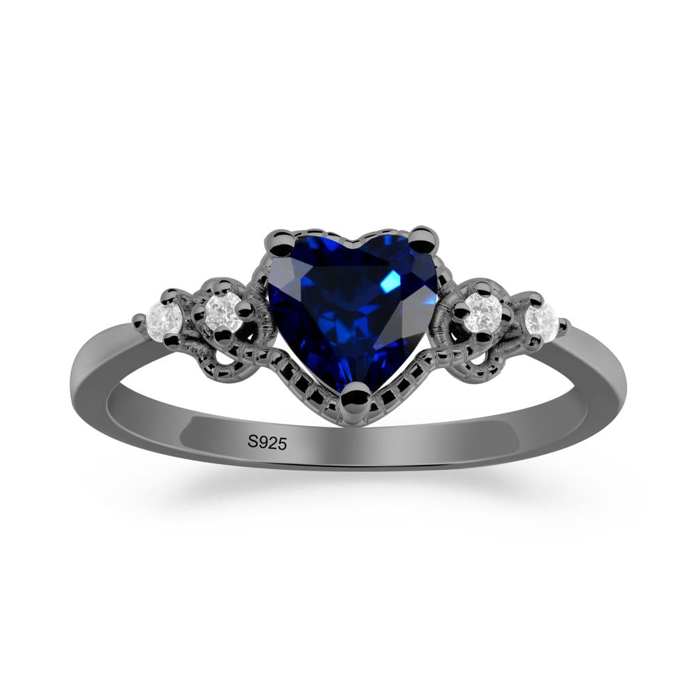 Sapphire Ring with Milgrain Halo - LUO Jewelry #metal_black finish sterling silver