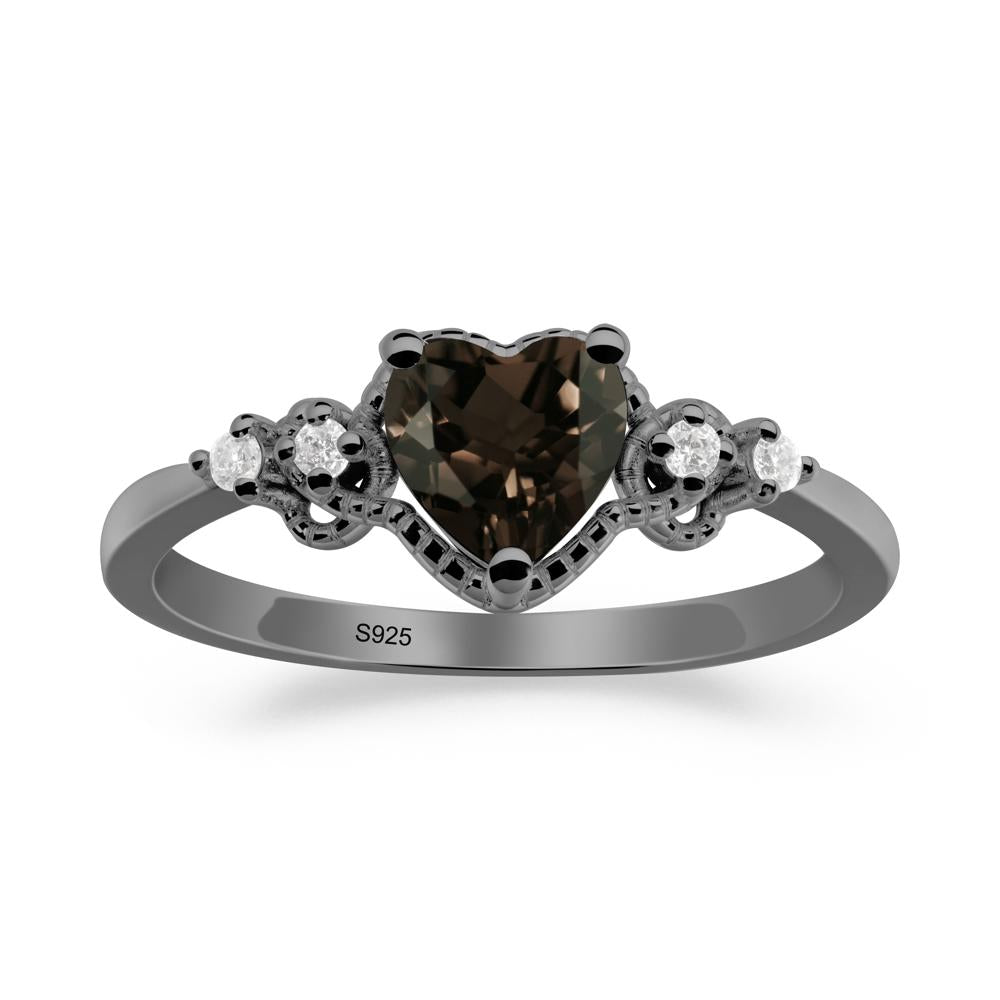 Creative Heart Shaped Smoky Quartz Ring - LUO Jewelry #metal_black finish sterling silver