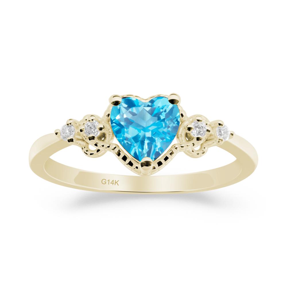 Creative Heart Shaped Swiss Blue Topaz Ring - LUO Jewelry #metal_14k yellow gold