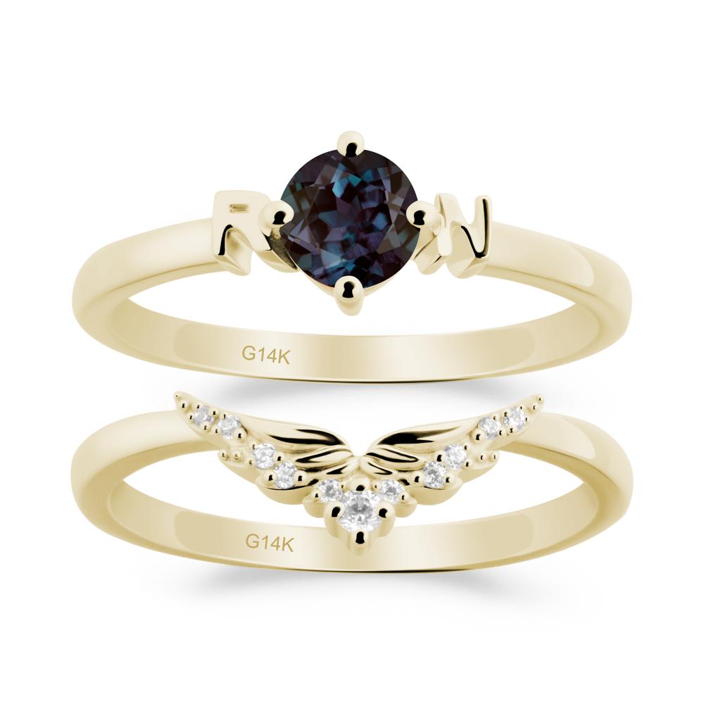 Angel Wings Alexandrite Wedding Ring Set - LUO Jewelry #metal_xxxxx