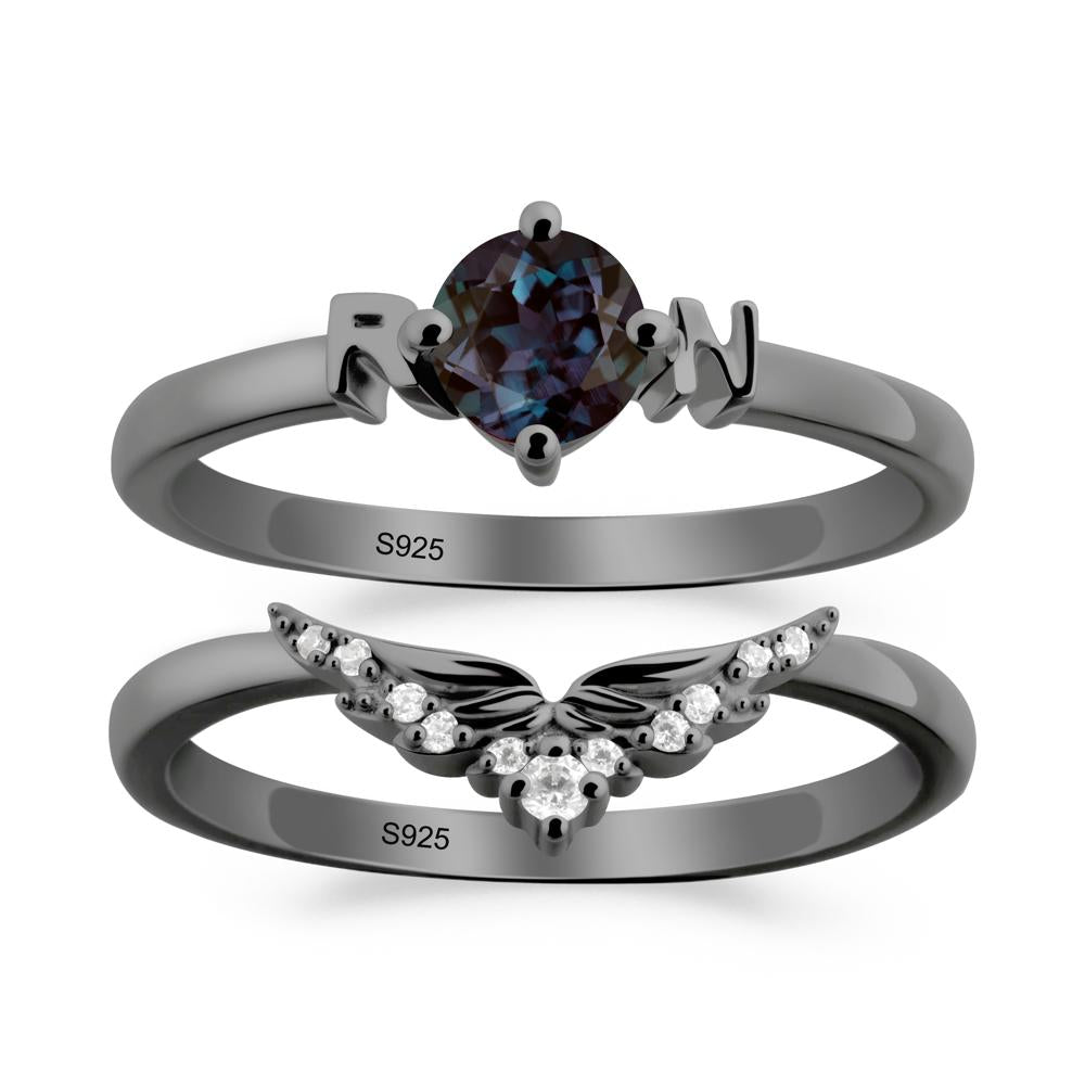 Angel Wings Alexandrite Wedding Ring Set - LUO Jewelry #metal_xxxxx