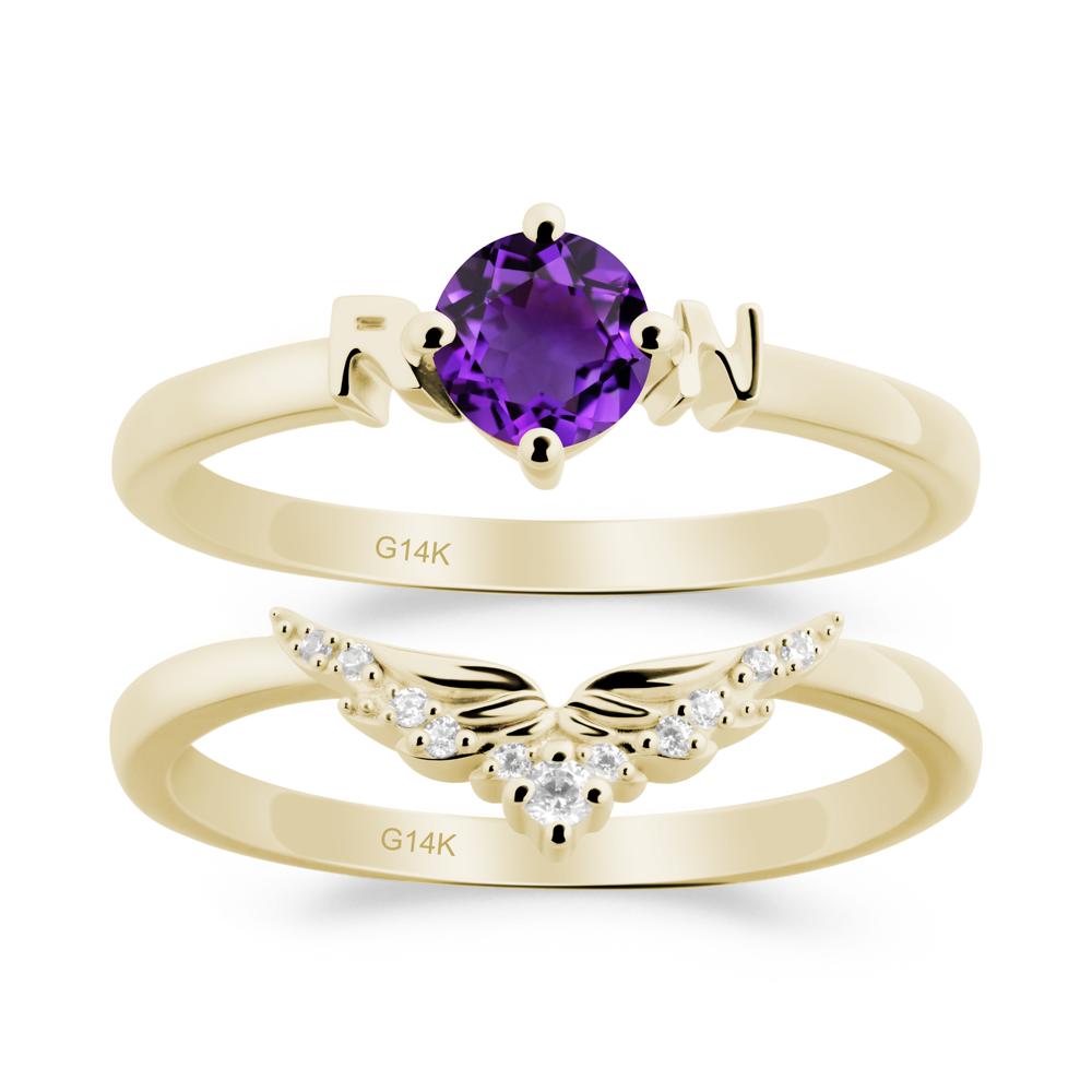Angel Wings Amethyst Wedding Ring Set - LUO Jewelry #metal_xxxxx