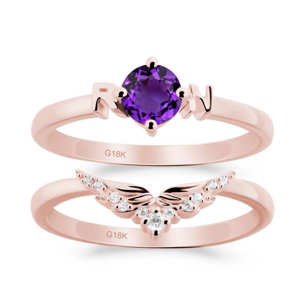 Angel Wings Amethyst Wedding Ring Set - LUO Jewelry #metal_xxxxx