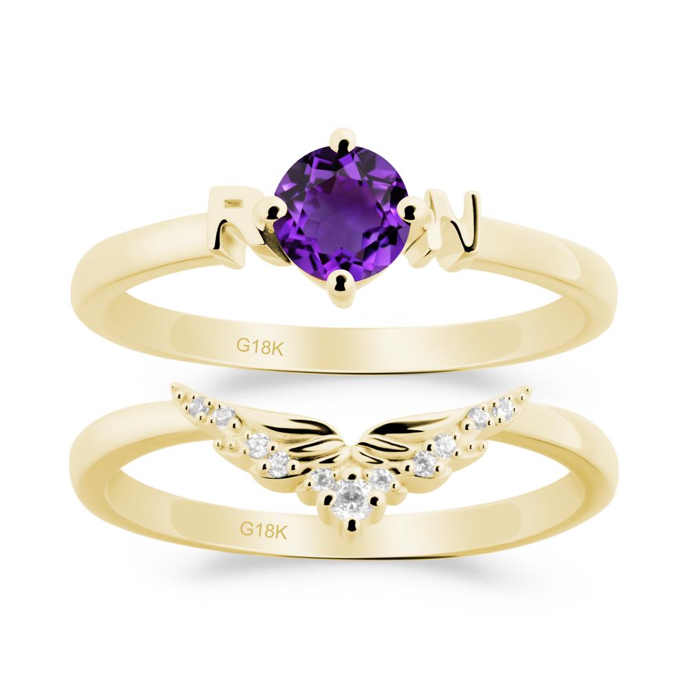 Angel Wings Amethyst Wedding Ring Set - LUO Jewelry #metal_xxxxx