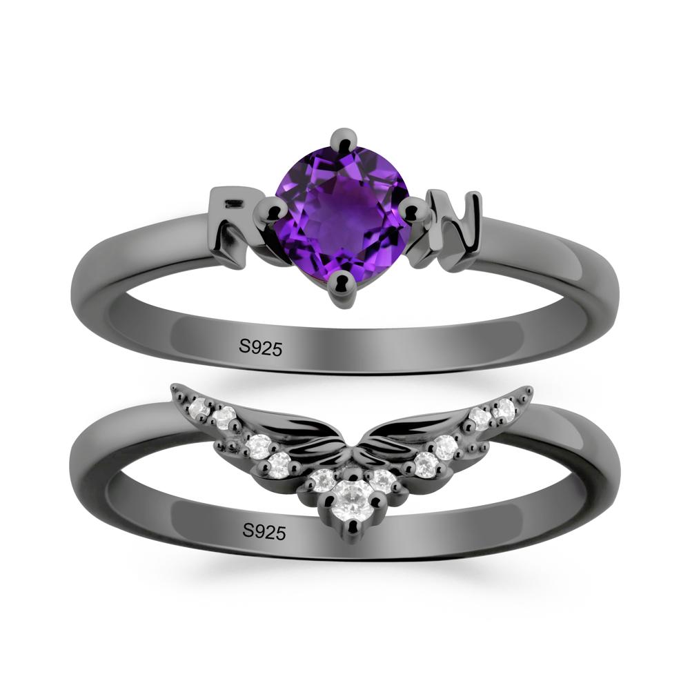 Angel Wings Amethyst Wedding Ring Set - LUO Jewelry #metal_xxxxx