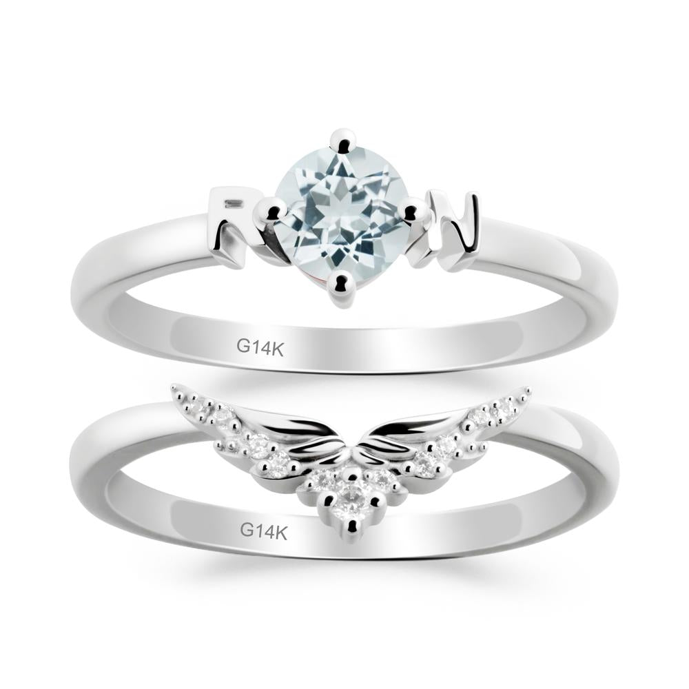 Rn Caduceus-Inspired Aquamarine Wedding Ring Set - LUO Jewelry #metal_xxxxx