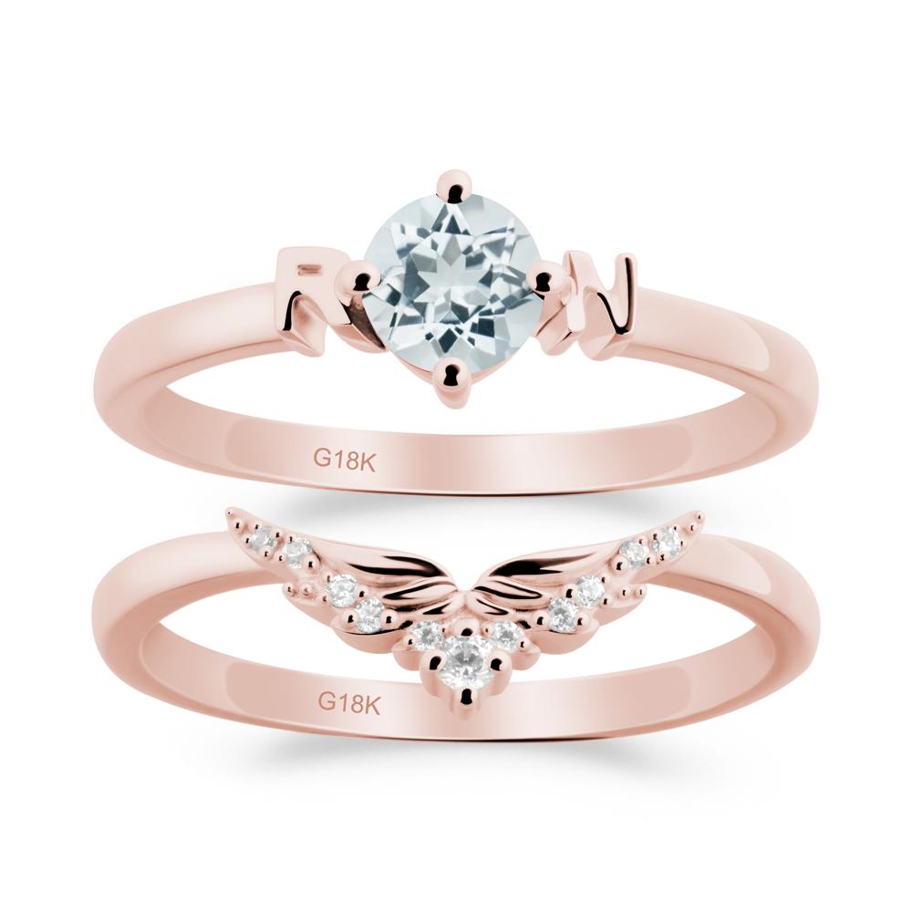 Rn Caduceus-Inspired Aquamarine Wedding Ring Set - LUO Jewelry #metal_xxxxx