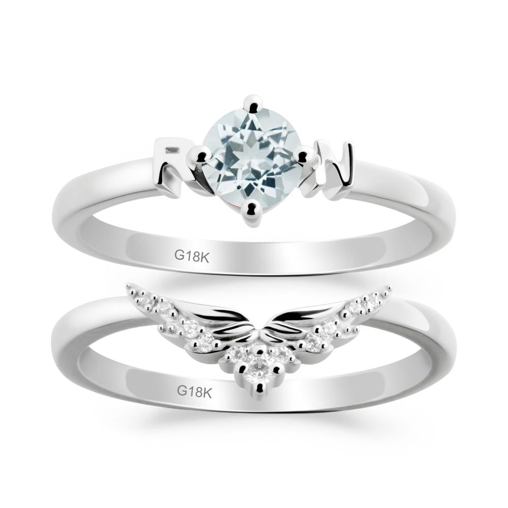 Rn Caduceus-Inspired Aquamarine Wedding Ring Set - LUO Jewelry #metal_xxxxx