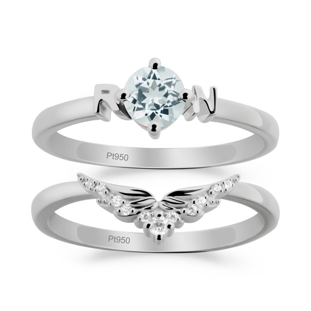 Rn Caduceus-Inspired Aquamarine Wedding Ring Set - LUO Jewelry #metal_xxxxx
