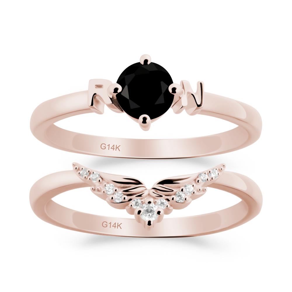 Rn Caduceus-Inspired Black Spinel Wedding Ring Set - LUO Jewelry #metal_xxxxx