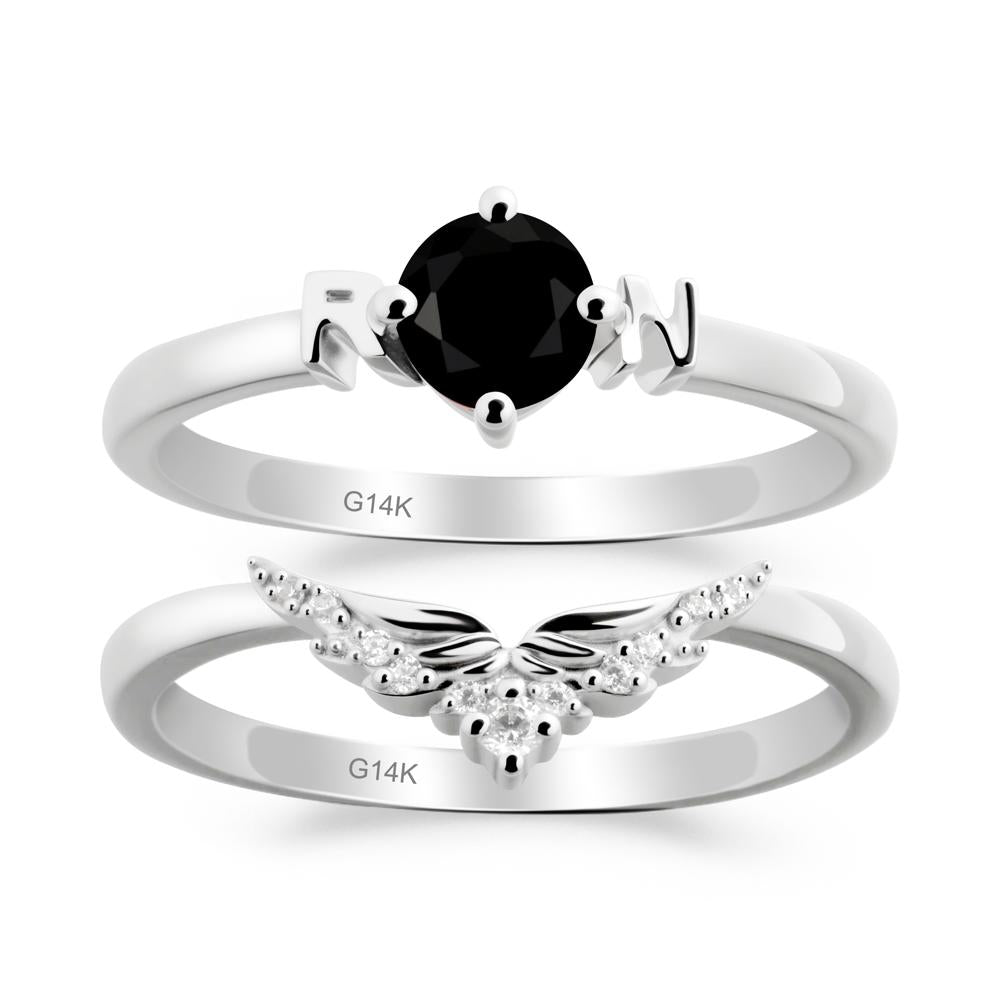 Rn Caduceus-Inspired Black Spinel Wedding Ring Set - LUO Jewelry #metal_xxxxx