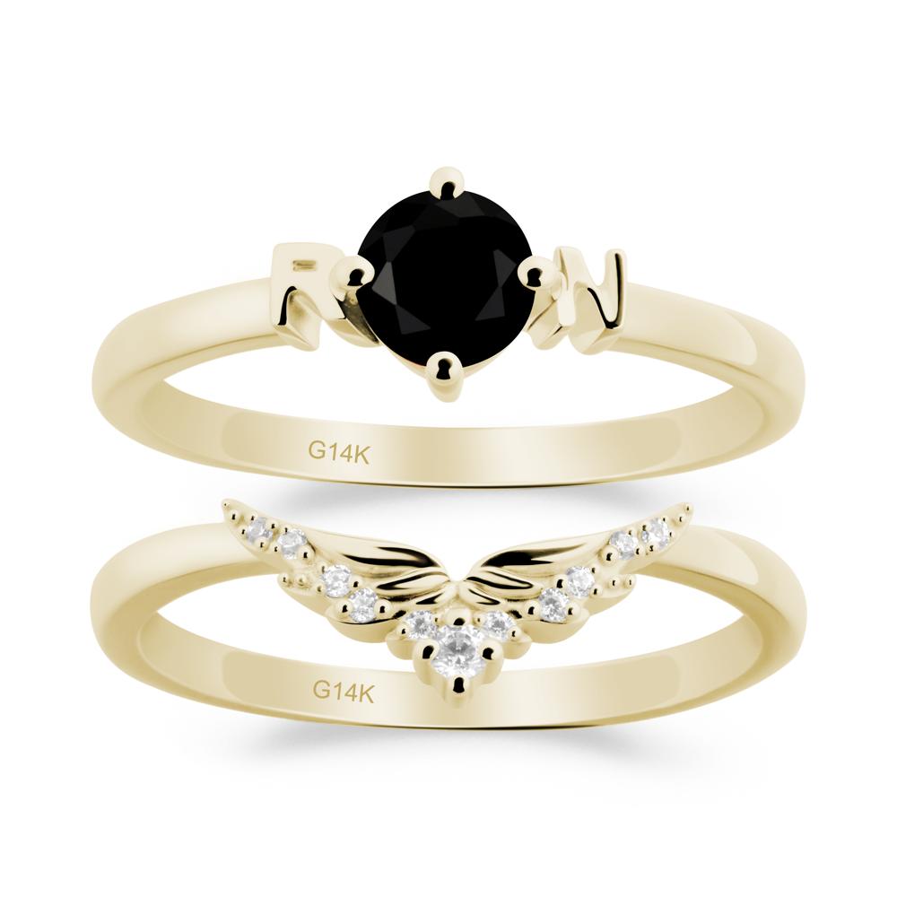 Rn Caduceus-Inspired Black Spinel Wedding Ring Set - LUO Jewelry #metal_xxxxx