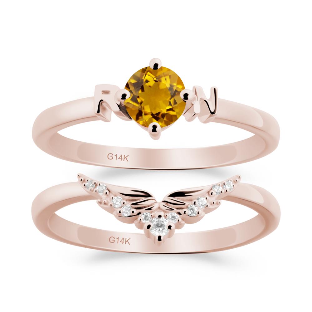 Angel Wings Citrine Wedding Ring Set - LUO Jewelry #metal_xxxxx