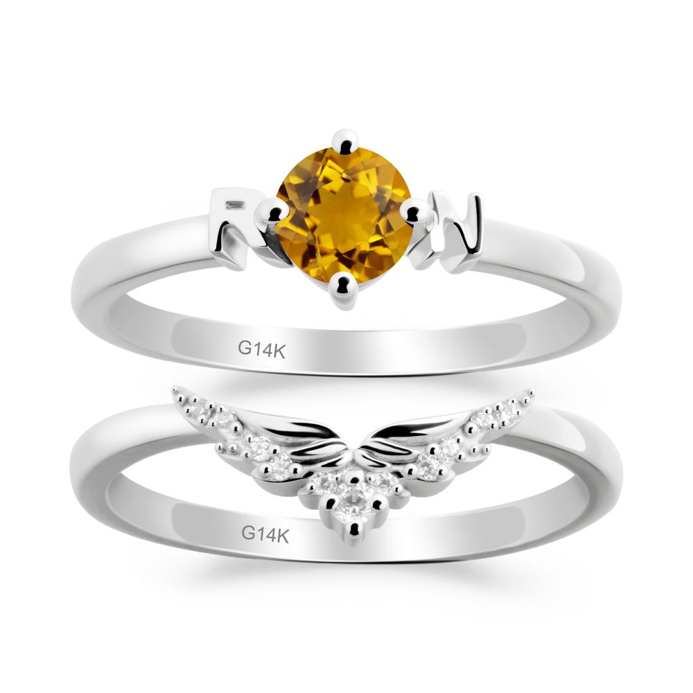 Angel Wings Citrine Wedding Ring Set - LUO Jewelry #metal_xxxxx