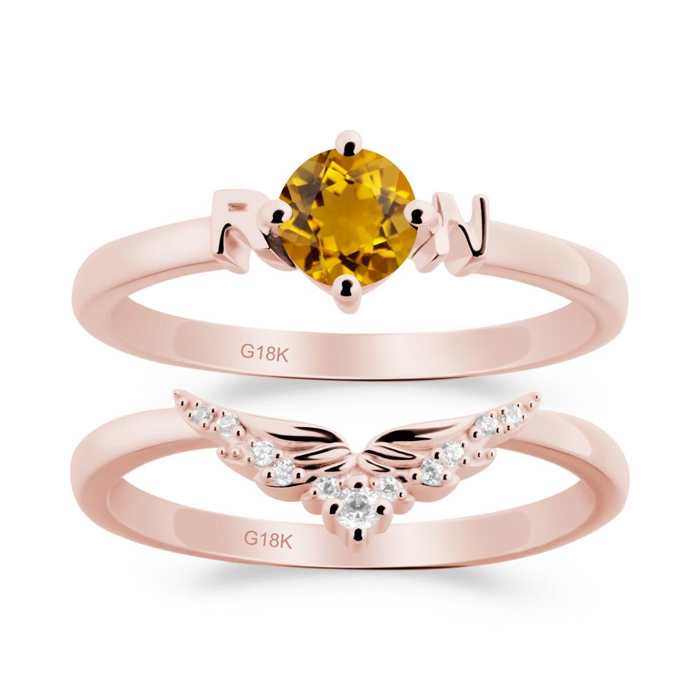Angel Wings Citrine Wedding Ring Set - LUO Jewelry #metal_xxxxx
