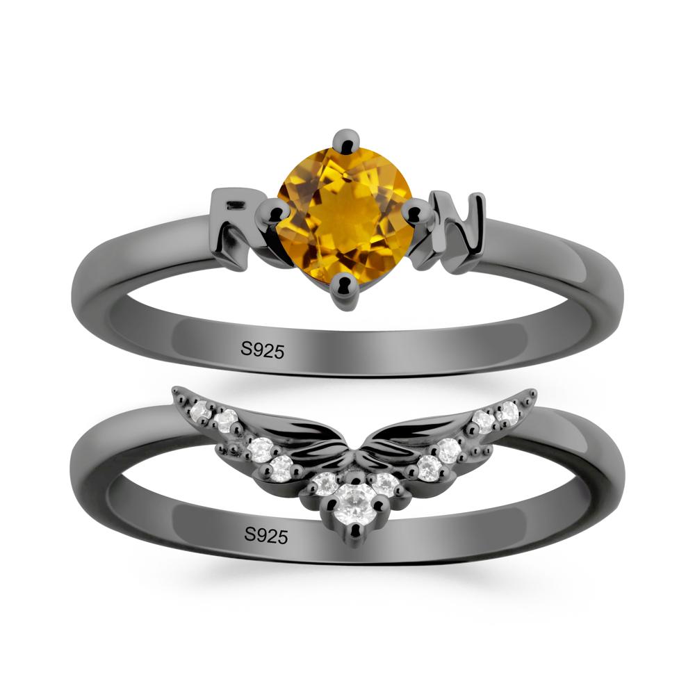 Angel Wings Citrine Wedding Ring Set - LUO Jewelry #metal_xxxxx
