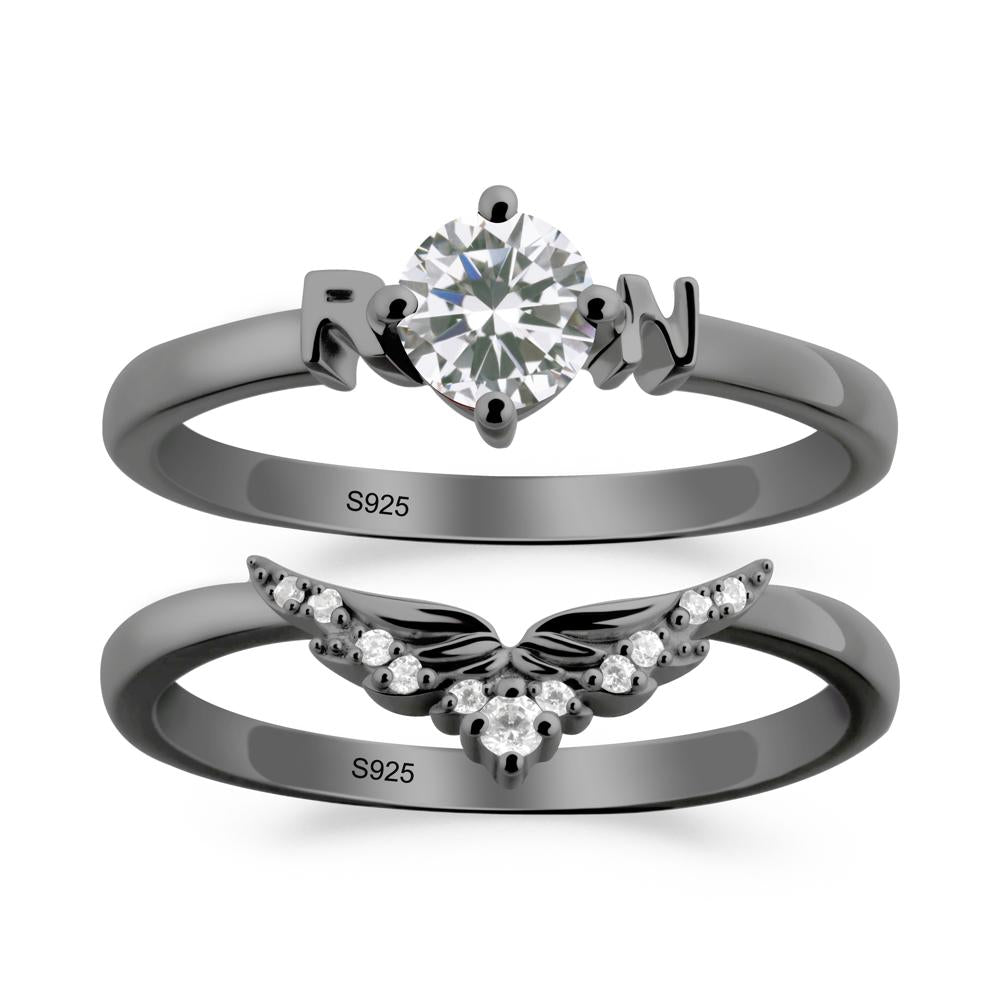 Rn Caduceus-Inspired Cubic Zirconia Wedding Ring Set - LUO Jewelry #metal_xxxxx