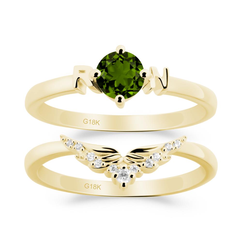 Rn Caduceus-Inspired Diopside Wedding Ring Set - LUO Jewelry #metal_xxxxx