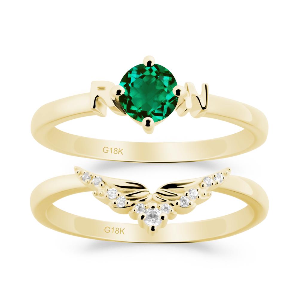 Angel Wings Emerald Wedding Ring Set - LUO Jewelry #metal_xxxxx