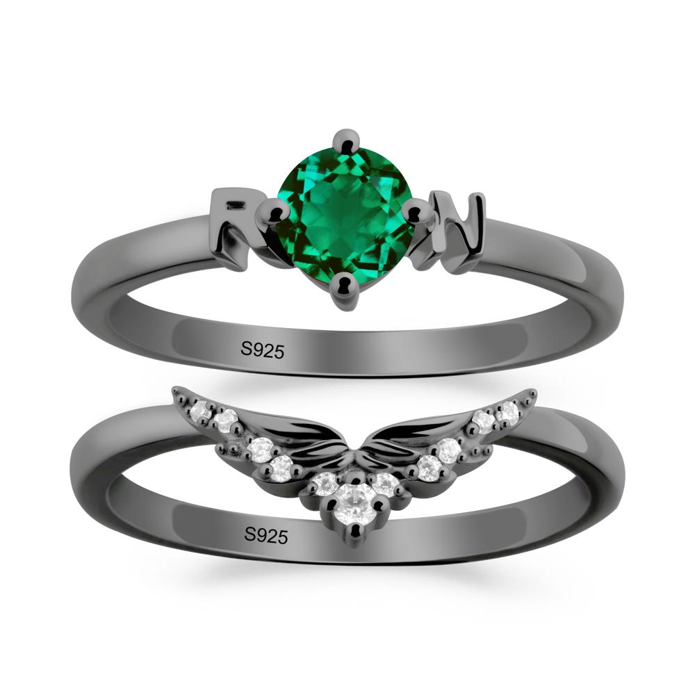 Angel Wings Emerald Wedding Ring Set - LUO Jewelry #metal_xxxxx