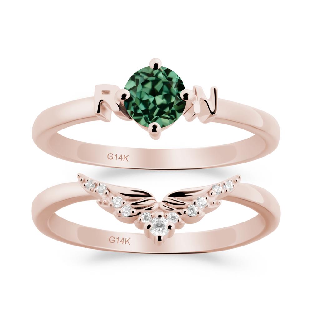 Angel Wings Green Sapphire Wedding Ring Set - LUO Jewelry #metal_xxxxx