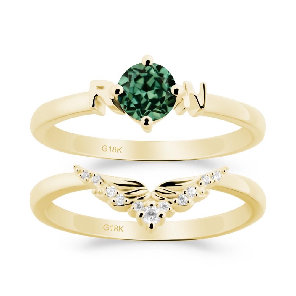 Angel Wings Green Sapphire Wedding Ring Set - LUO Jewelry #metal_xxxxx