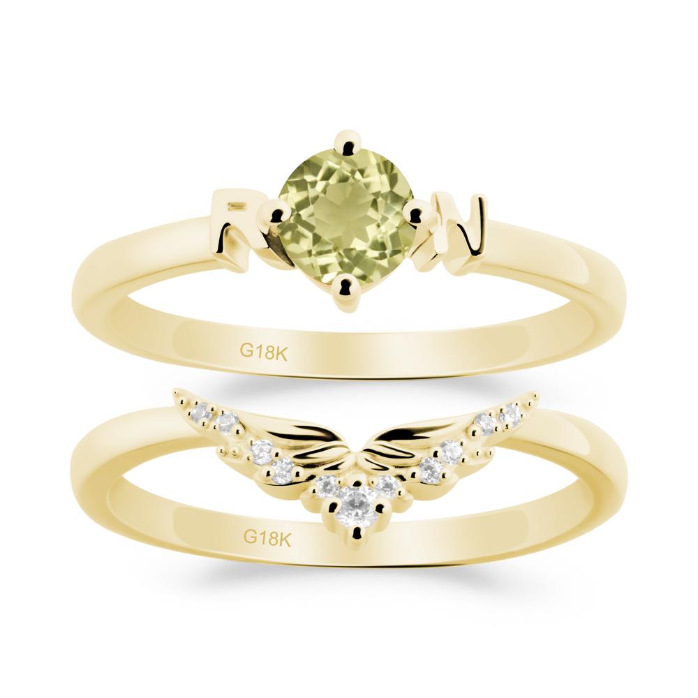 Rn Caduceus-Inspired Lemon Quartz Wedding Ring Set - LUO Jewelry #metal_xxxxx