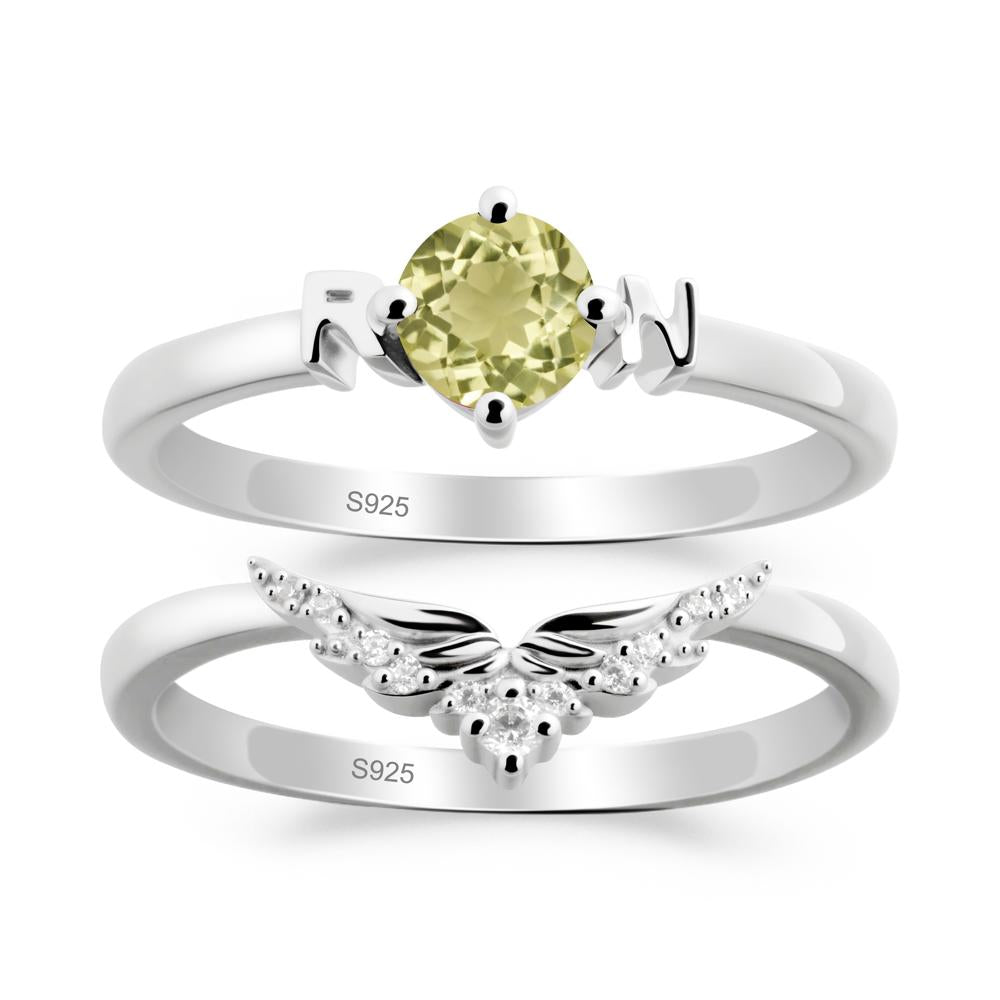 Rn Caduceus-Inspired Lemon Quartz Wedding Ring Set - LUO Jewelry #metal_xxxxx