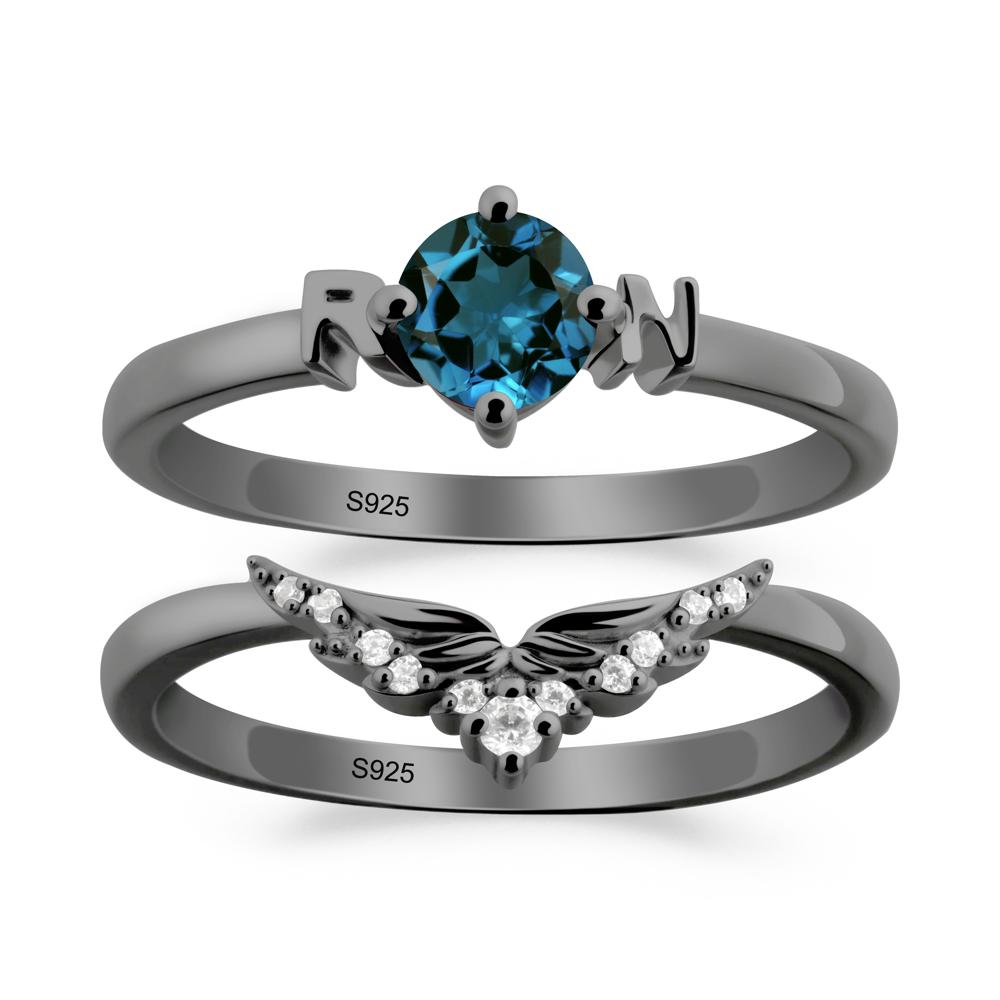 Rn Caduceus-Inspired London Blue Topaz Wedding Ring Set - LUO Jewelry #metal_xxxxx