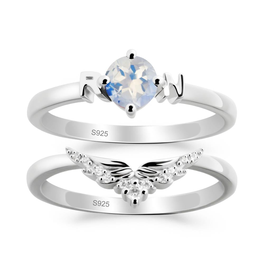 Rn Caduceus-Inspired Moonstone Wedding Ring Set - LUO Jewelry #metal_xxxxx