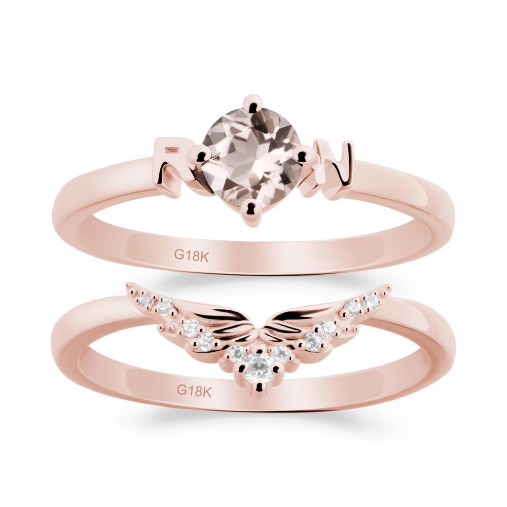 Angel Wings Morganite Wedding Ring Set - LUO Jewelry #metal_xxxxx