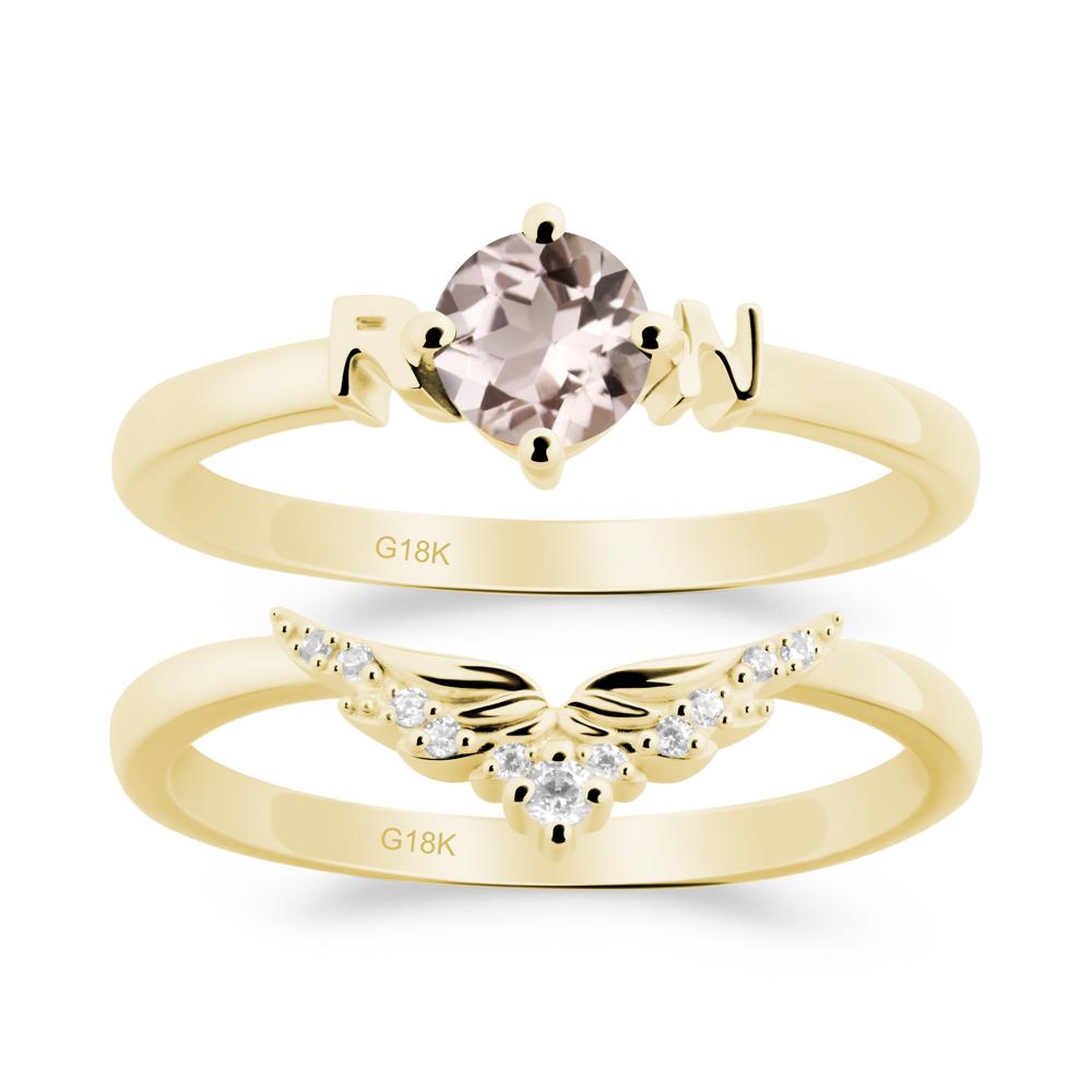 Angel Wings Morganite Wedding Ring Set - LUO Jewelry #metal_xxxxx