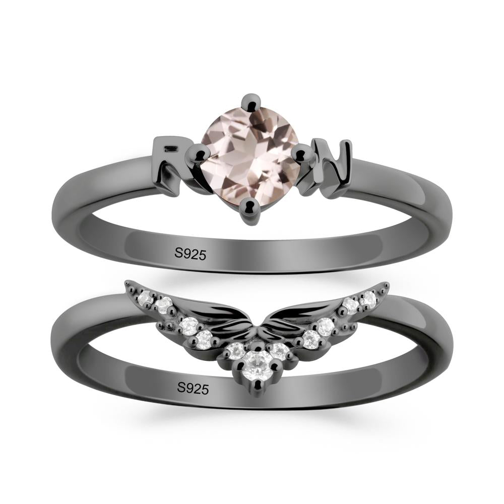 Angel Wings Morganite Wedding Ring Set - LUO Jewelry #metal_xxxxx