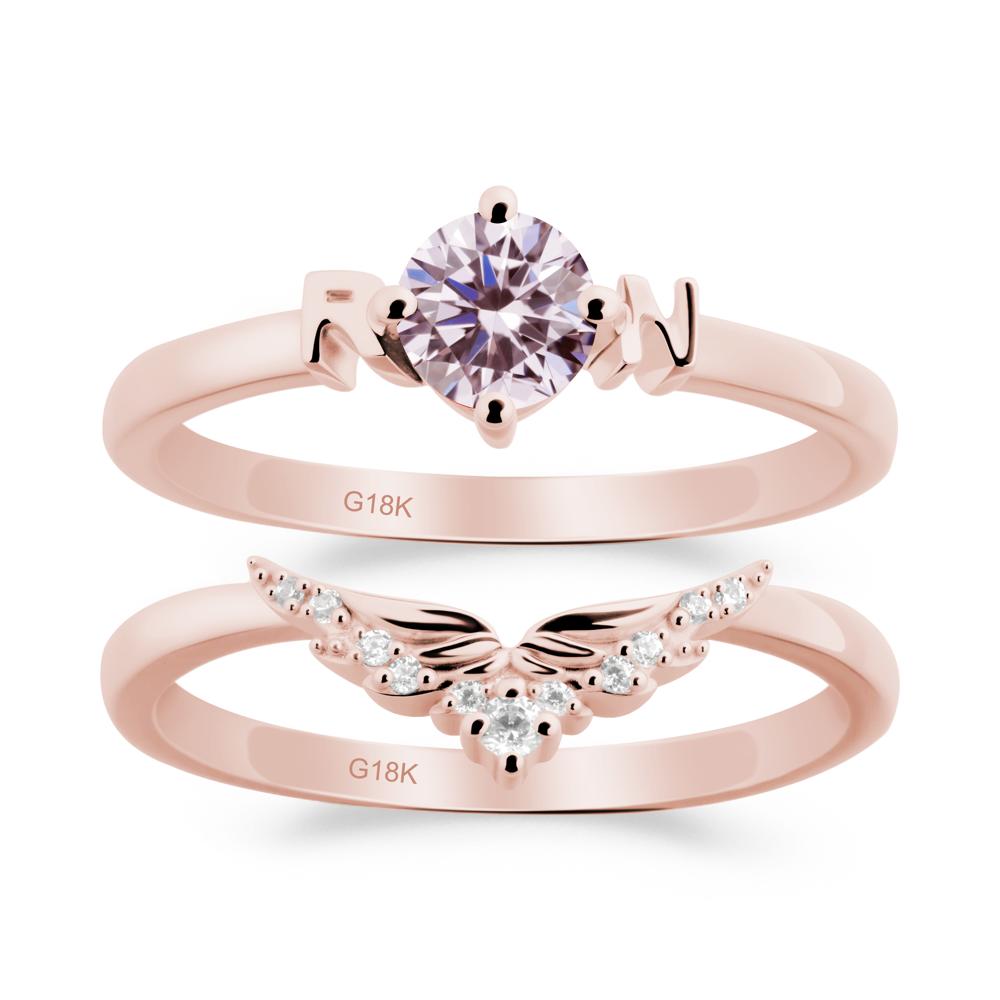 Angel Wings Pink Cubic Zirconia Wedding Ring Set - LUO Jewelry #metal_xxxxx