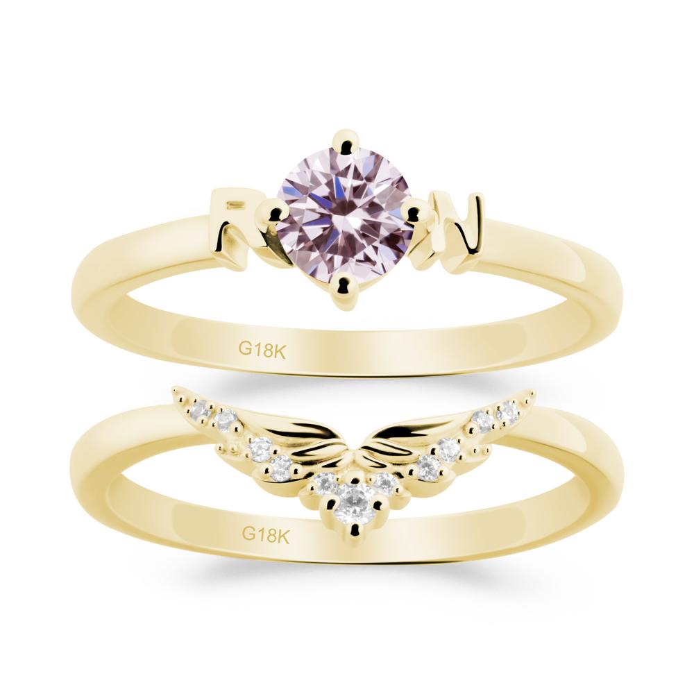 Angel Wings Pink Cubic Zirconia Wedding Ring Set - LUO Jewelry #metal_xxxxx