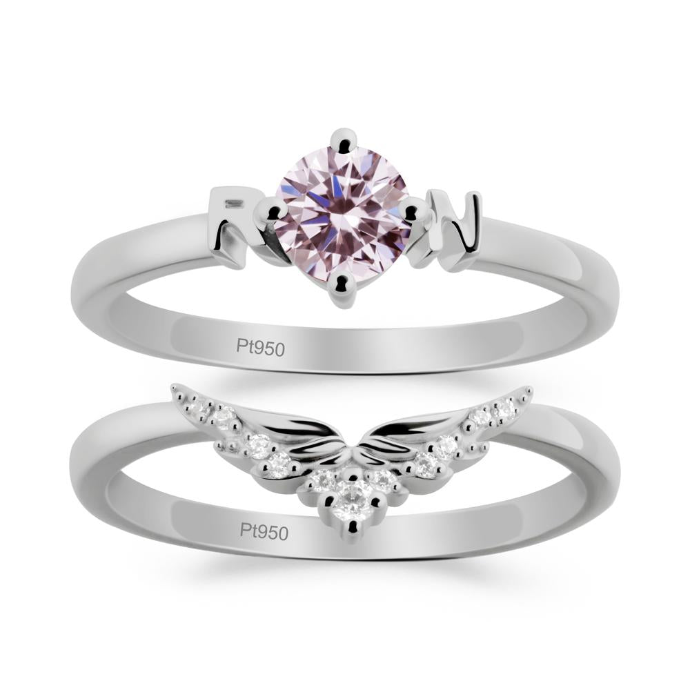 Angel Wings Pink Cubic Zirconia Wedding Ring Set - LUO Jewelry #metal_xxxxx