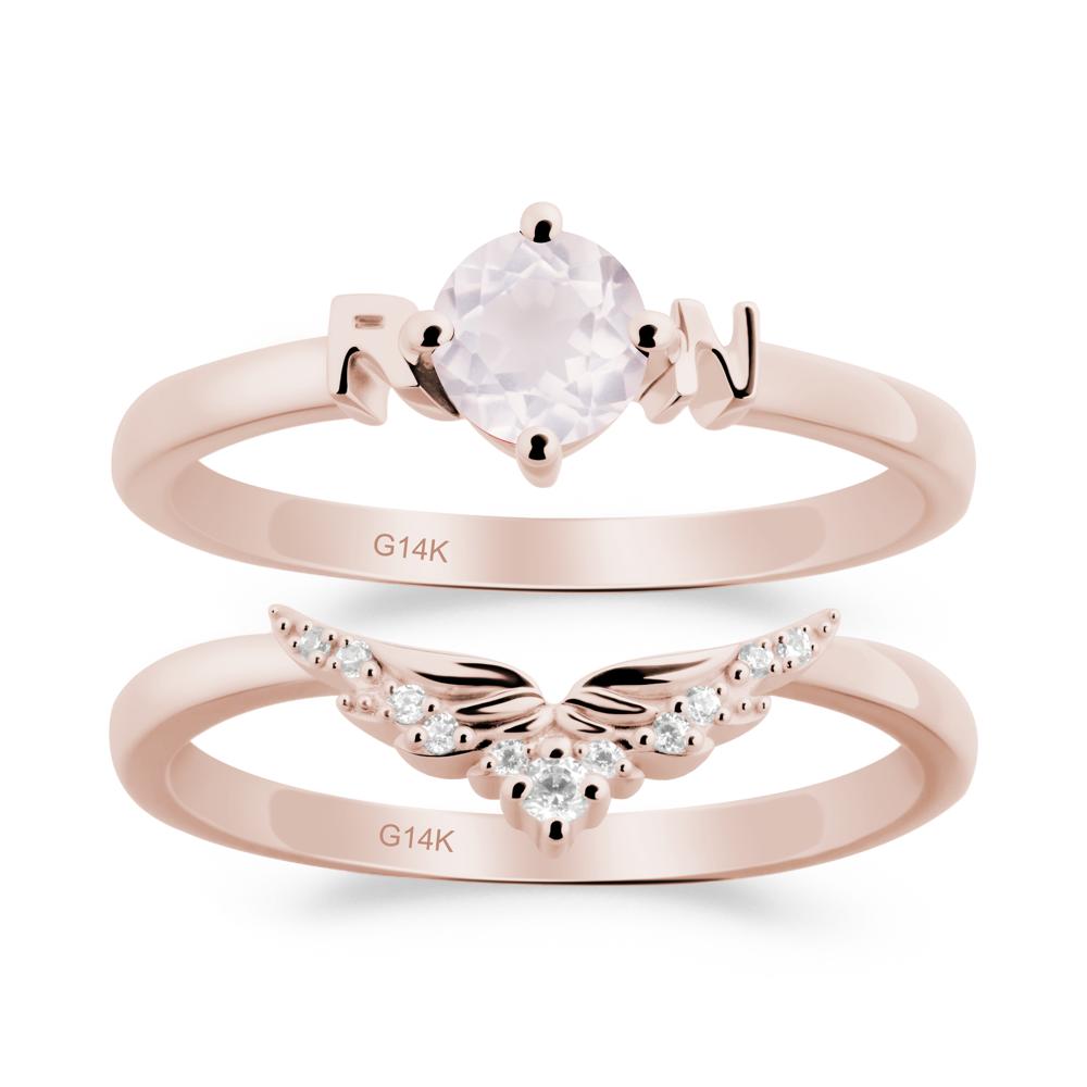 Angel Wings Rose Quartz Wedding Ring Set - LUO Jewelry #metal_xxxxx