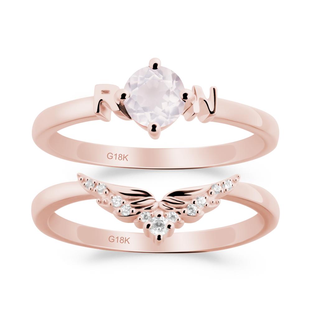 Angel Wings Rose Quartz Wedding Ring Set - LUO Jewelry #metal_xxxxx